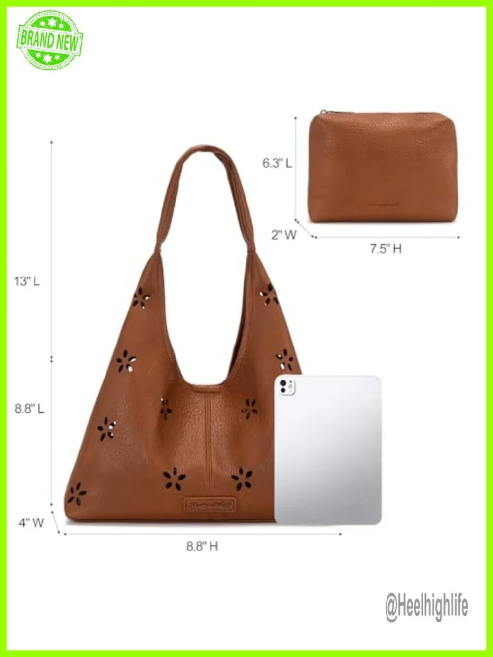 Faux Leather Hobo Bag with Magnetic Closure and Pouch